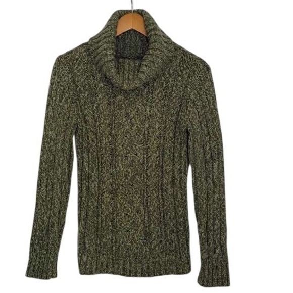 Old Navy Wool Angora Blend Cable Knit Cowl Neck Sweater Green Size Medium - Picture 2 of 8